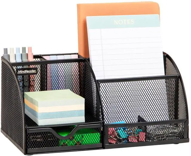 Main image of 7-Compartment Desktop Organizer, Metal Mesh Desk Organizer for Pens, Sticky Notes, Mail and Office Supplies, Black