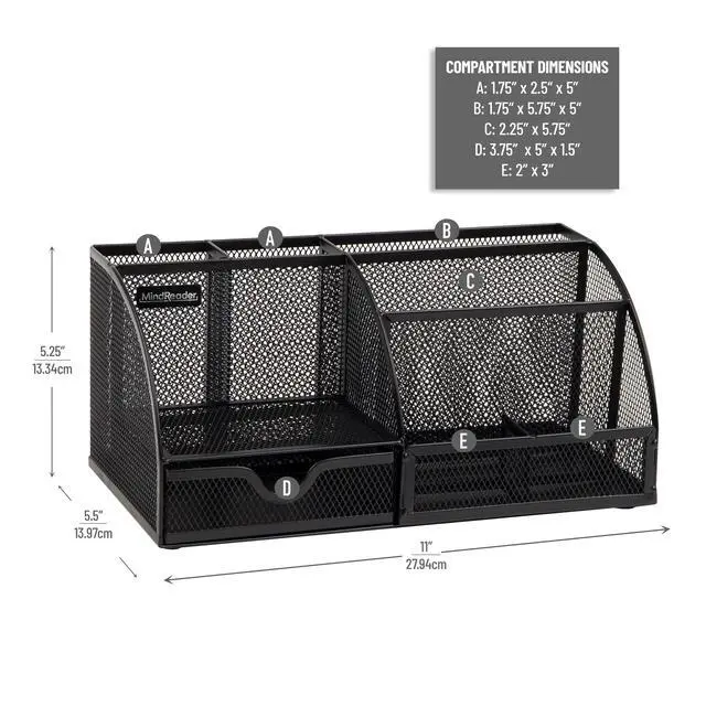 Alt view image 3 of 7 - 7-Compartment Desktop Organizer, Metal Mesh Desk Organizer for Pens, Sticky Notes, Mail and Office Supplies, Black