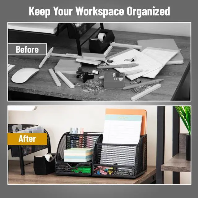 Alt view image 5 of 7 - 7-Compartment Desktop Organizer, Metal Mesh Desk Organizer for Pens, Sticky Notes, Mail and Office Supplies, Black