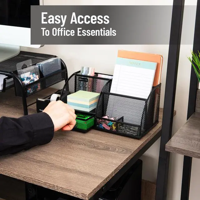 Alt view image 6 of 7 - 7-Compartment Desktop Organizer, Metal Mesh Desk Organizer for Pens, Sticky Notes, Mail and Office Supplies, Black