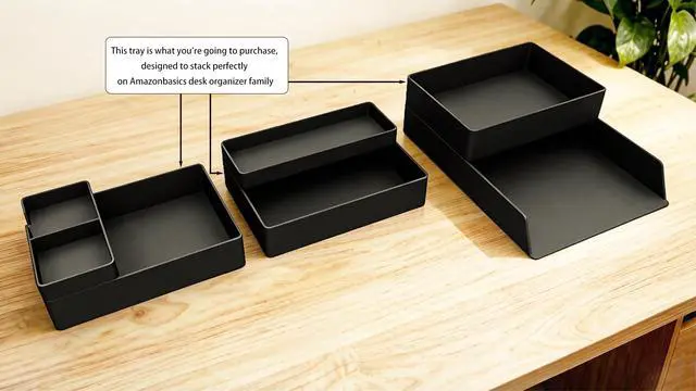 Alt view image 2 of 3 - Rectangular Plastic Desk Organizer with Storage Trays, Accessory Tray for Office Supplies and Pen Holder, 9.4 x 6.7 x 2 inch, Black