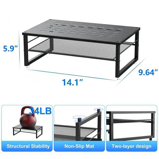 Alt view image 5 of 7 - Desk Organizers and Accessories, 2-Tier Metal Monitor Stand Riser, Desk Organizer for Monitor, Office Desk Storage Organizer for Office Supplies (Black)