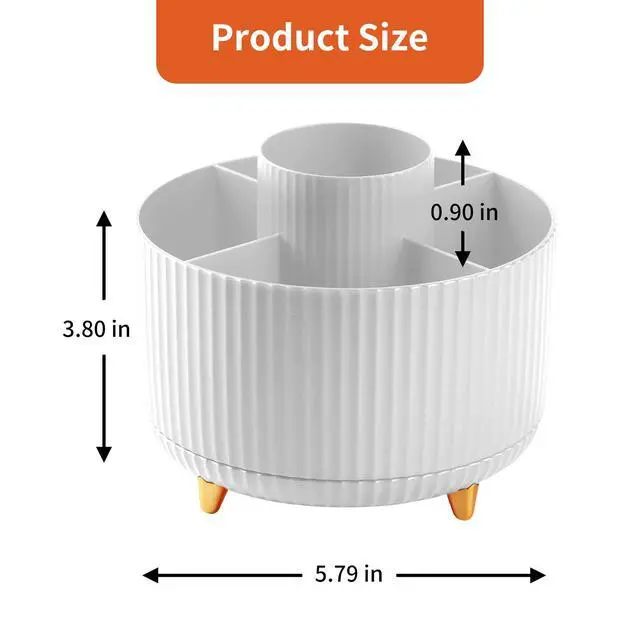 Alt view image 7 of 7 - Desk Pencil Pen Holder, 5 Slots 360°Degree Rotating Pen Organizers for Desk, Desktop Storage Stationery Supplies Organizer, Cute Pencil Cup Pot for Office, School, Home, Art Supply, White