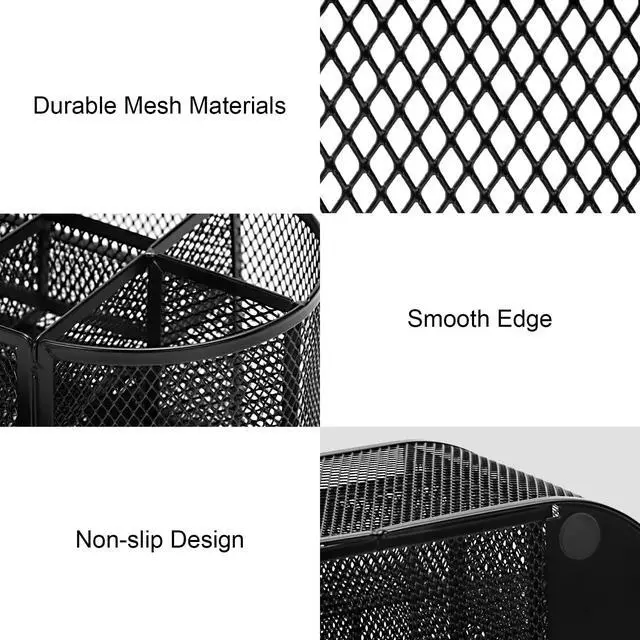 Alt view image 5 of 7 - Mesh Pen Pencil Holder Desk Organizer, 8 Compartment and 1 Drawer Wire Desktop Pen Pencil Cup Caddy Office Supplies Accessories for Home Office School, Black