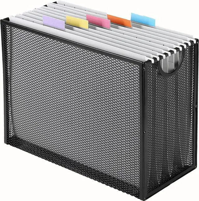 Main image of Hanging File Organizer Letter-Size File Holder Filing Box Includes 5 Hanging Folders - Metal Mesh Magazine Letter Storage Cabinets File Cart for Office Home School, No Assembly Required