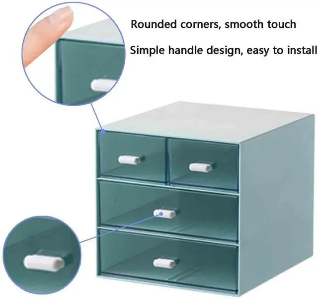 Alt view image 3 of 7 - Desk Organizer with Drawer, Office Organizer with 4 Drawers, Desk Storage Box for, Desktop, Dressing table, Office, School, Home, Plastic Box and 4 Acrylic Drawers(Blue)