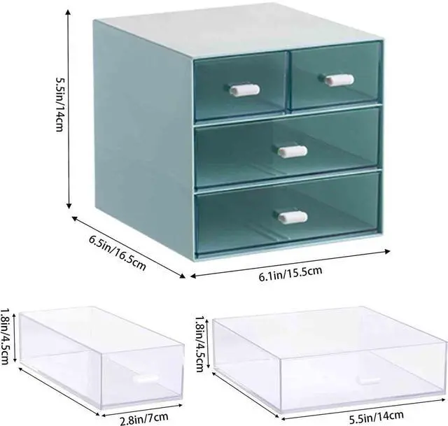 Alt view image 2 of 7 - Desk Organizer with Drawer, Office Organizer with 4 Drawers, Desk Storage Box for, Desktop, Dressing table, Office, School, Home, Plastic Box and 4 Acrylic Drawers(Blue)