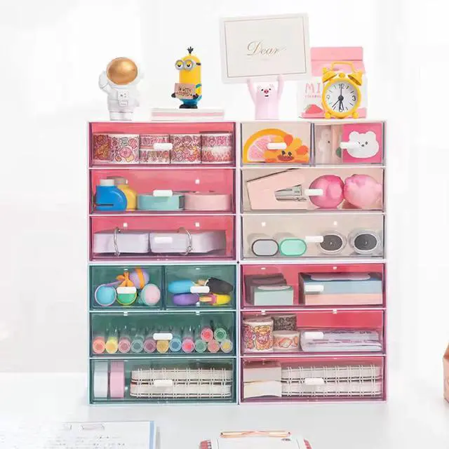 Alt view image 7 of 7 - Desk Organizer with Drawer, Office Organizer with 4 Drawers, Desk Storage Box for, Desktop, Dressing table, Office, School, Home, Plastic Box and 4 Acrylic Drawers(Blue)