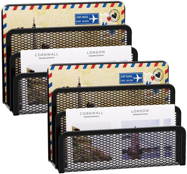 Main image of Mail Organizer for Desk, 3-Slot Mesh Metal Mail Holder countertop, Letter Holder, Office Desktop Envelope and Document Storage Rack (2P)