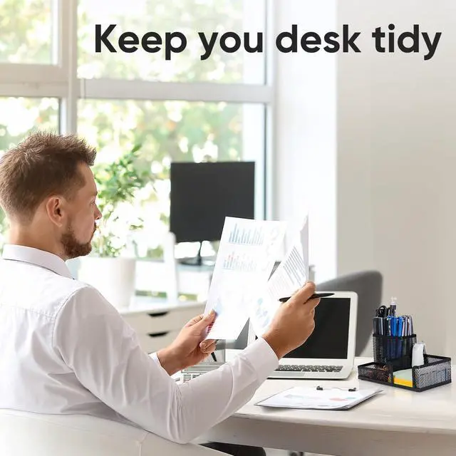 Alt view image 3 of 7 - Mesh Desk Organizer Office Supplies Caddy with Pencil Holder and Storage Baskets for Desktop Accessories, 3 Compartments, Black