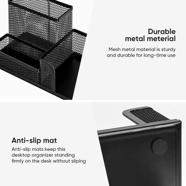 Alt view image 6 of 7 - Mesh Desk Organizer Office Supplies Caddy with Pencil Holder and Storage Baskets for Desktop Accessories, 3 Compartments, Black