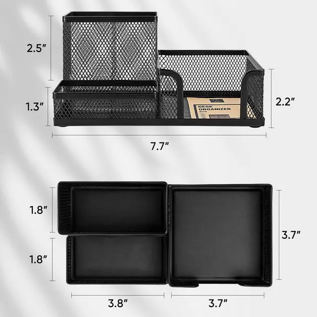 Alt view image 7 of 7 - Mesh Desk Organizer Office Supplies Caddy with Pencil Holder and Storage Baskets for Desktop Accessories, 3 Compartments, Black