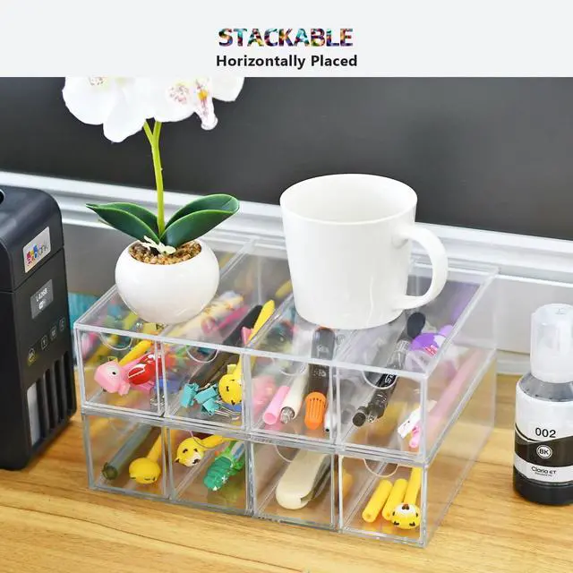 Alt view image 4 of 7 - 2 Pack Desktop Organizers of 8 Storage Drawers, Clear Acrylic Glasses Storage Drawers Organizer Office Desk Organizer for Vanity Table, Bathroom Counter, Teacher Desk, Dorm