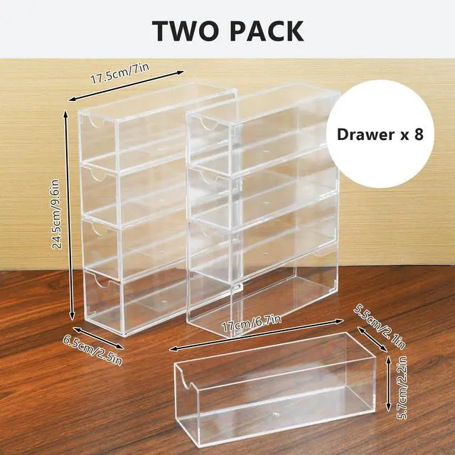 Alt view image 6 of 7 - 2 Pack Desktop Organizers of 8 Storage Drawers, Clear Acrylic Glasses Storage Drawers Organizer Office Desk Organizer for Vanity Table, Bathroom Counter, Teacher Desk, Dorm