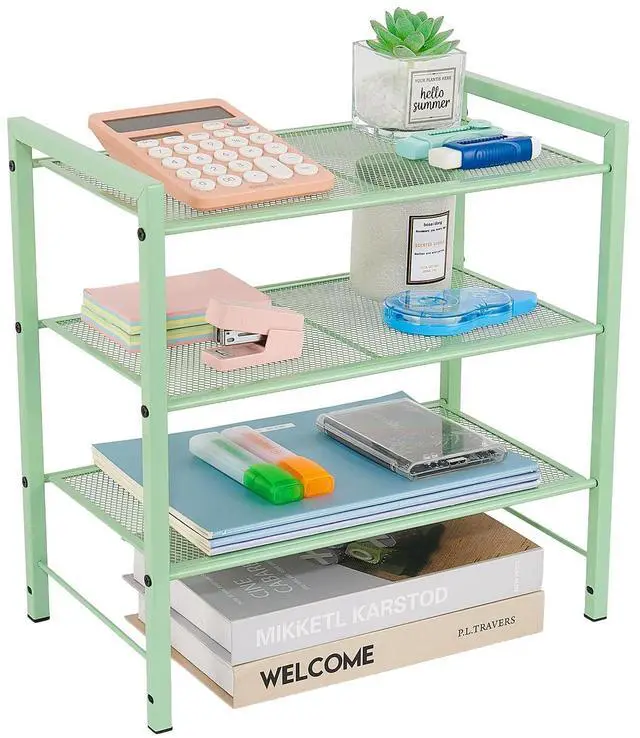 Main image of Desktop Shelf Organizer, 3-Tier Desk Organizer, Adjustable Metal Bookshelf for Top of Desk, Office Storage Rack for Office, Home, Dorm and Small Spaces (Mint Green)