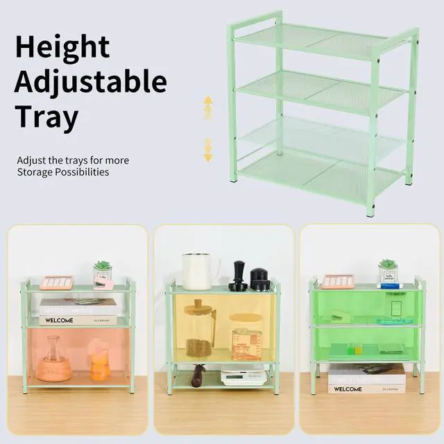 Alt view image 5 of 7 - Desktop Shelf Organizer, 3-Tier Desk Organizer, Adjustable Metal Bookshelf for Top of Desk, Office Storage Rack for Office, Home, Dorm and Small Spaces (Mint Green)