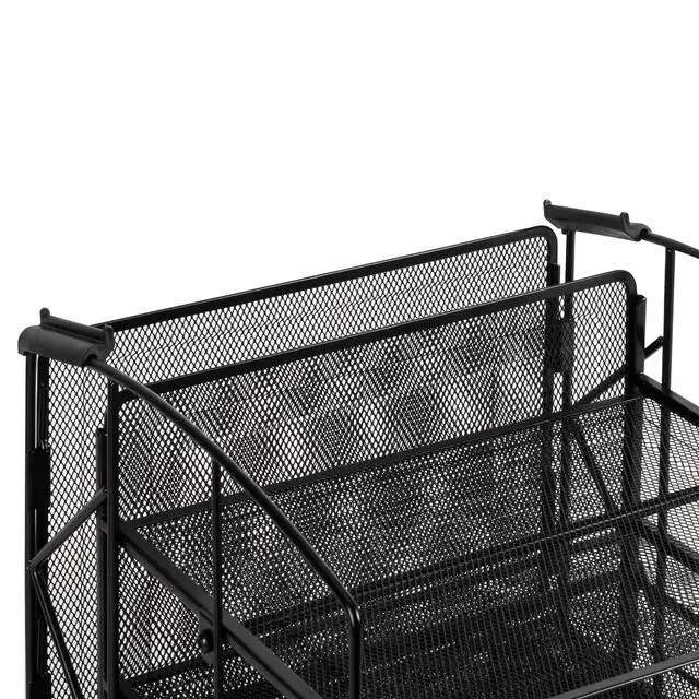 Alt view image 3 of 4 - Sturdy Rectangular Desktop Organizer with 3 Trays, Sliding Drawer and Hanging File Holder for Office Supplies, Black