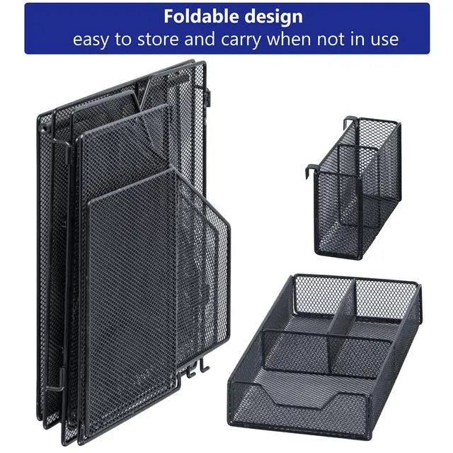 Alt view image 3 of 7 - Desk Organizer, File Organizer for Desk with 2-Tier Paper Letter Tray, Drawer and 2 Pen Holder, Mesh Desktop Organization with Magazine Holder for Office Supplies