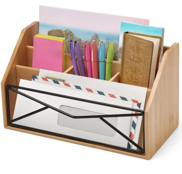 Main image of Bamboo Desk Organizer for Office and Home Natural Bamboo Mail Organizer for Countertop - Wooden Desktop Organizer for Mail, Files, Letters, and Tabletop Storage