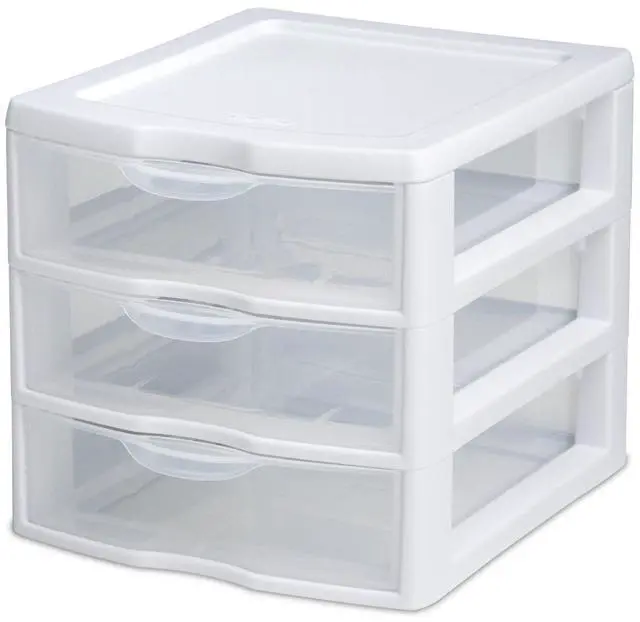 Main image of 3 Drawer Mini Desktop Unit, Clear w/White Frame