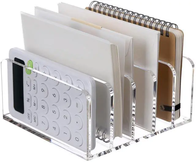 Main image of Clear Desktop File Organizer, 5 Compartments Acrylic Office Document Sorter Mails Storage, Multifunction Letter Folder Racks Holders for Office,Home, School Desk Organization