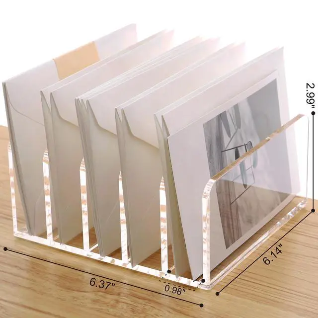 Alt view image 2 of 7 - Clear Desktop File Organizer, 5 Compartments Acrylic Office Document Sorter Mails Storage, Multifunction Letter Folder Racks Holders for Office,Home, School Desk Organization