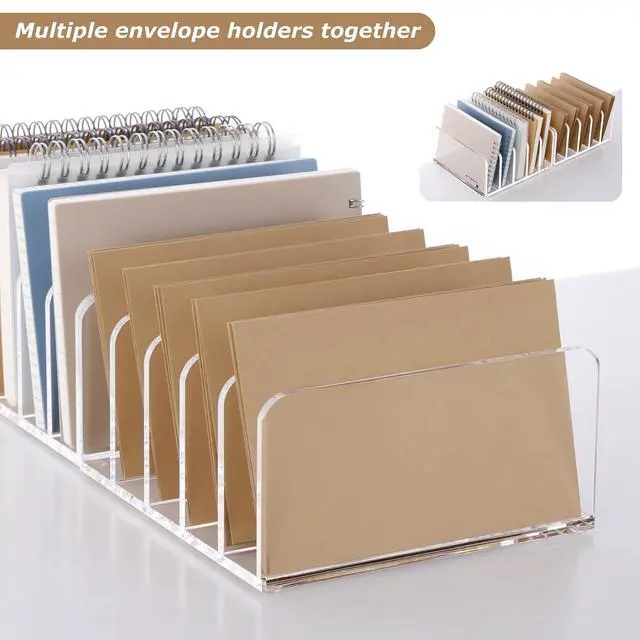 Alt view image 6 of 7 - Clear Desktop File Organizer, 5 Compartments Acrylic Office Document Sorter Mails Storage, Multifunction Letter Folder Racks Holders for Office,Home, School Desk Organization