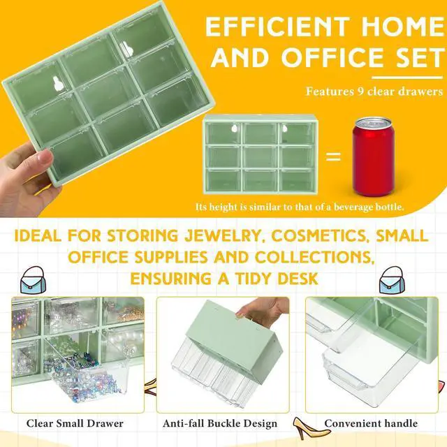 Alt view image 3 of 6 - 2 Pcs Mini Storage Drawers Teacher Toolbox Organizer with 9 Clear Drawers Small Plastic Desktop Teacher Desk Craft Organizer for Classroom Office 7" x 3. 9" x 4. 7"(Green)