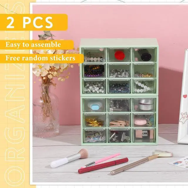 Alt view image 6 of 6 - 2 Pcs Mini Storage Drawers Teacher Toolbox Organizer with 9 Clear Drawers Small Plastic Desktop Teacher Desk Craft Organizer for Classroom Office 7" x 3. 9" x 4. 7"(Green)