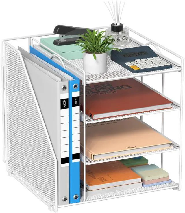 Main image of White Desk Organizer and Accessories, 4-Tier Paper Organizer for Desk, Office Accessories & Workspace Organizers and Desktop Storage for Office Supplies (White)
