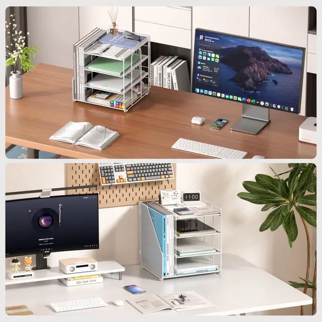 Alt view image 3 of 7 - White Desk Organizer and Accessories, 4-Tier Paper Organizer for Desk, Office Accessories & Workspace Organizers and Desktop Storage for Office Supplies (White)
