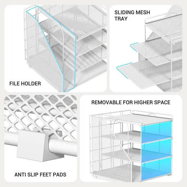 Alt view image 5 of 7 - White Desk Organizer and Accessories, 4-Tier Paper Organizer for Desk, Office Accessories & Workspace Organizers and Desktop Storage for Office Supplies (White)