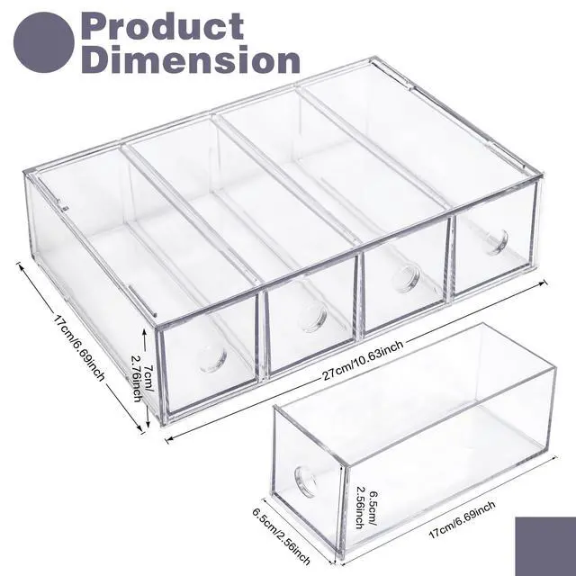 Alt view image 2 of 7 - Desk Organizer with 4 Drawers, Stackable Desktop Storage Box with Removable Drawer, Clear Sunglasses Organizer Display Case for Stationery Marker Pens Eyeglasses Office Supply