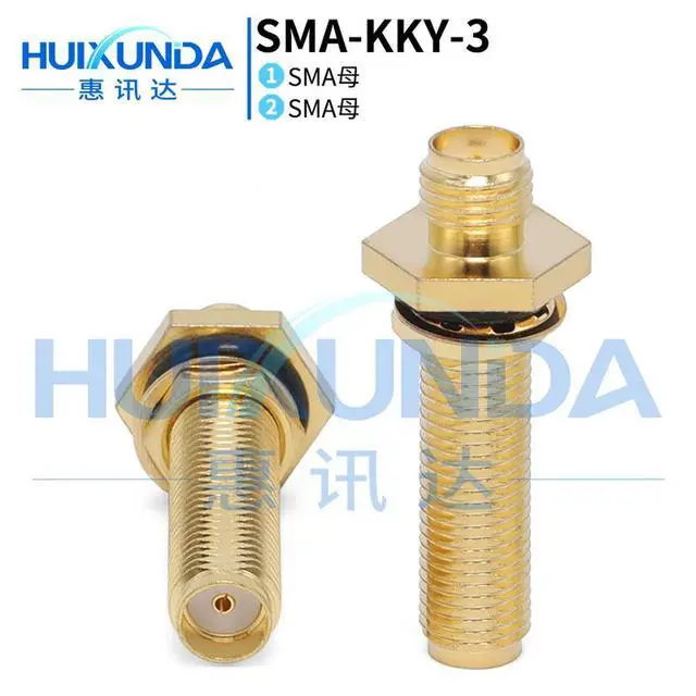 Alt view image 4 of 6 - SMA-KKY-3 SMA female to female extended nut fixed panel through wall KYK double female head through connector