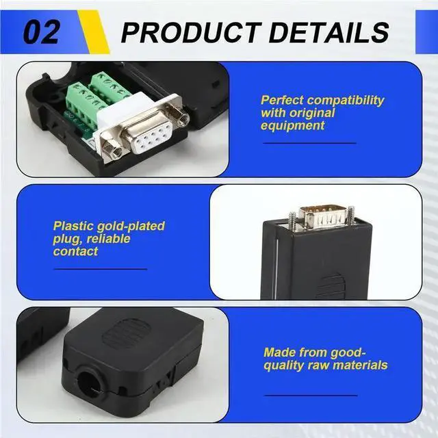 Alt view image 2 of 6 - DB9 Solderless Connector RS232 D-SUB Serial To 9-Pin Port Terminal Male Female Adapter With Case (1Pcs-Male+1Pcs-Female)