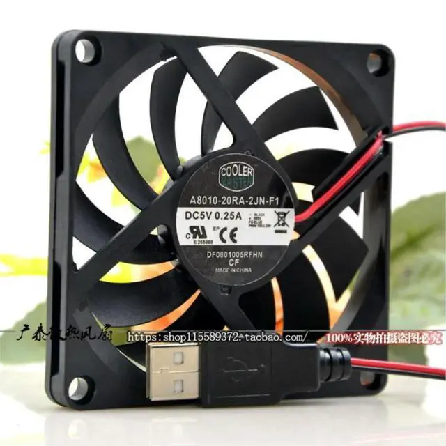 Alt view image 2 of 3 - A8010-20RA-2JN-F1 For 8010 DC 5V 0.25a 8cm Ultra-Thin Mute Cooling Fan