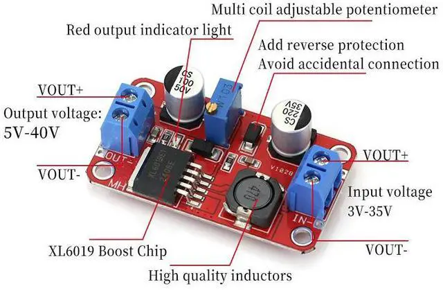 Alt view image 3 of 3 - 5A DC-DC Step Up Power Module Boost Volt Converter 3.3V-35V To 5V 6V 9V 12V 24V XL6019 adjustable output