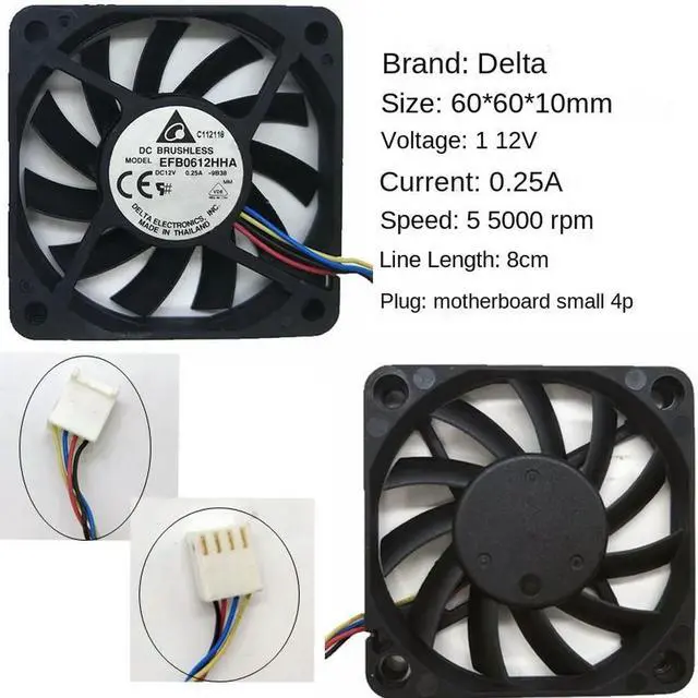 Alt view image 2 of 3 - 60mm X 10mm Fan for Delta EFB0612HHA 12V Slim 60mm PWM Fan for CPU Cooling 4-Pin