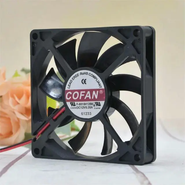 Alt view image 2 of 3 - COFAN Ultra-Thin 80mm Cooling Fan F-8015H12BII, 12V, 0.35A, 35.2 CFM, Large Air Volume, 4500 RPM