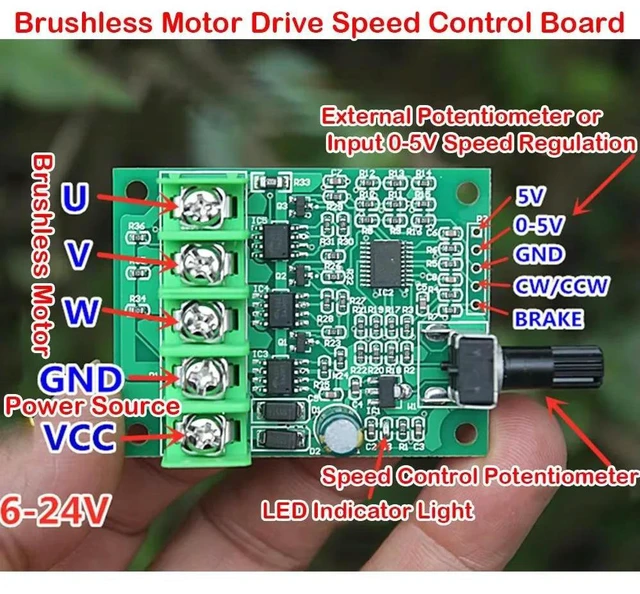 Main image of DC 6V-24V Brushless Motor Drive Control Board 3-phase Brushless and Hall Free Control Board with Potentiometer Speed Regulation