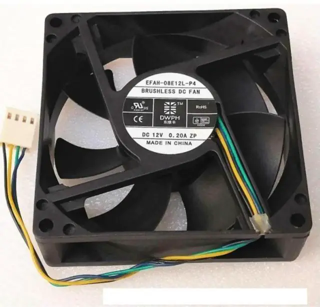 Alt view image 3 of 3 - 80mm Fan EFAH-08E12L-P4 4-Wire PWM Cooling Fan, Hydraulic Bearing, 12V 0.20A, Speed Range 800-2600 RPM