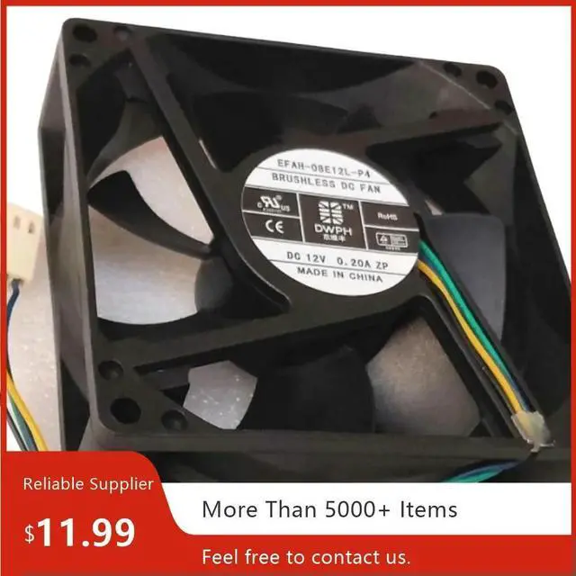 Alt view image 2 of 3 - 80mm Fan EFAH-08E12L-P4 4-Wire PWM Cooling Fan, Hydraulic Bearing, 12V 0.20A, Speed Range 800-2600 RPM