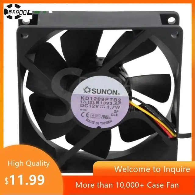 Alt view image 2 of 3 - 92mm Fan for 9cm KD1209PTB2 DC 12V Axial Cooling 48 CFM, 2600 RPM, PBT Plastic,