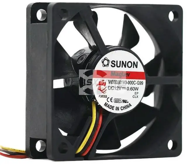 Alt view image 2 of 3 - 60mm Case Fan for MB60201V3-000C-G99 60x60x20mm DC12V Axial | 16.5CFM, 23dBA, 3-Pin, Silent Cooling
