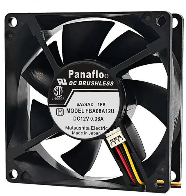 Alt view image 2 of 3 - FBA08A12U 80x80x25mm Dual Ball Bearing Cooling Fan - 12V 0.36A 4800RPM High Airflow 68CFM (44dB, 4-Pin PWM, 8025 Size, PC/Server