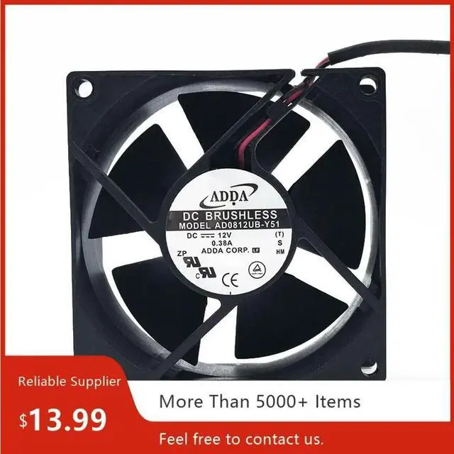 Main image of ADDA AD0812UB-Y51 80mm 12V 0.38A High-Speed Cooling Fan, Dual Ball 4200RPM, 55.39CFM For Industrial & Server Applications