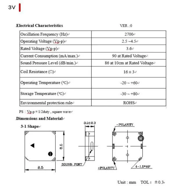 Alt view image 2 of 2 - 100PCS SMD MLT-8530 buzzer acoustic component 8.5*8.5*3MM SMD 3V Electromagnetic passive buzzer