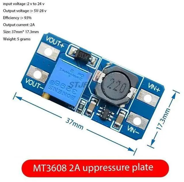 Alt view image 2 of 3 - 5PCS MT3608 DC-DC Step Up Converter Booster Power Supply Module Boost Step-up Board MAX output 28V 2A