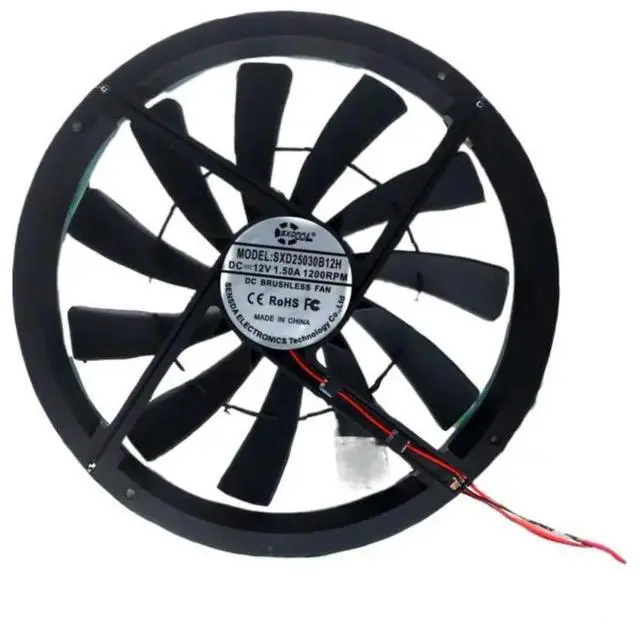 Main image of 250mm 12V 1200RPM Industrial Cooling Fan Dual Ball Bearing 40dBA Molex for Server Racks/Mining Rigs/EV ChargersTelecom Cabinet