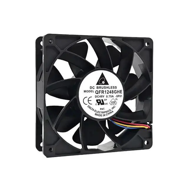 Alt view image 3 of 3 - 12038 for Delta QFR1248GHE 48V 0.75A PWM Cooling Fan - 120x120x38mm, 6000RPM, 24W, 4-Wire Ball Bearing, Industrial Bl